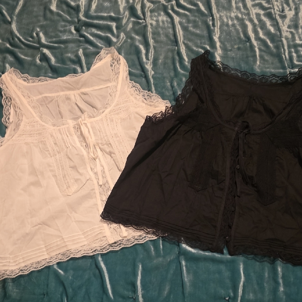 Lace Trimmed White and Black Tops